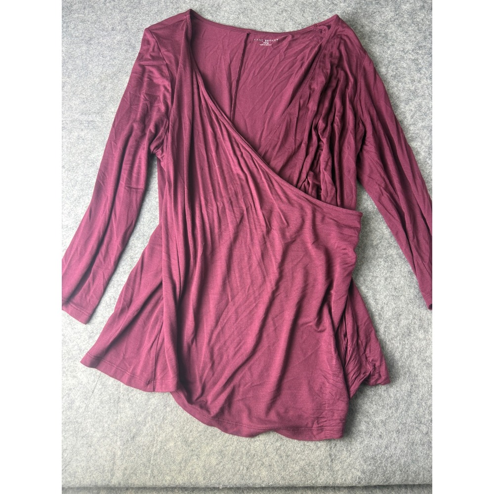 Lane Bryant Burgundy Faux Wrap Long Sleeve Top Surplice Blouse Plus Size 14/16